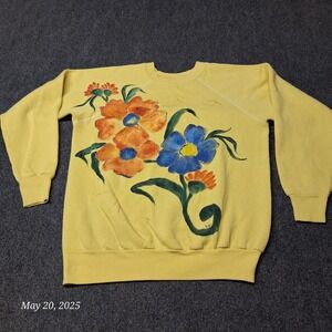 VTG Ultra Sweats Pannill Flower Painted Sweatshirt Yellow Adult Size Large